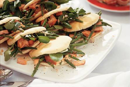 Shoarmabroodjes met haricots verts en zalm