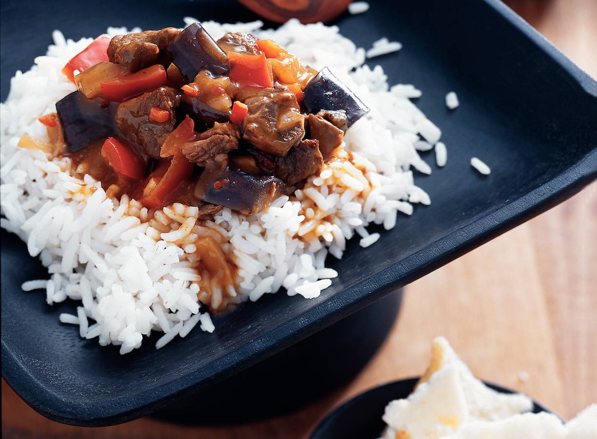 Smoor van rundvlees en aubergine