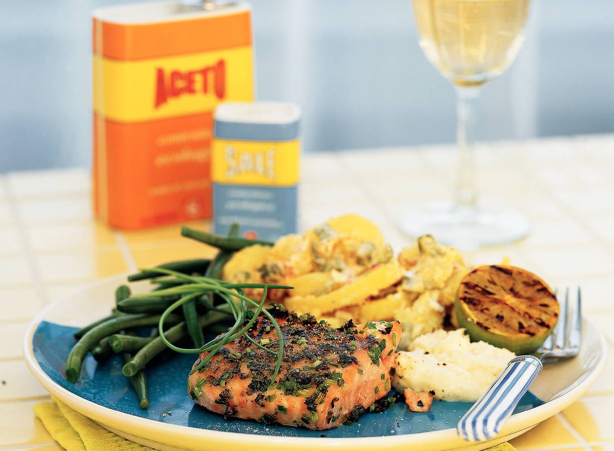 Zalmfilet met bieslook en mierikswortelcrème