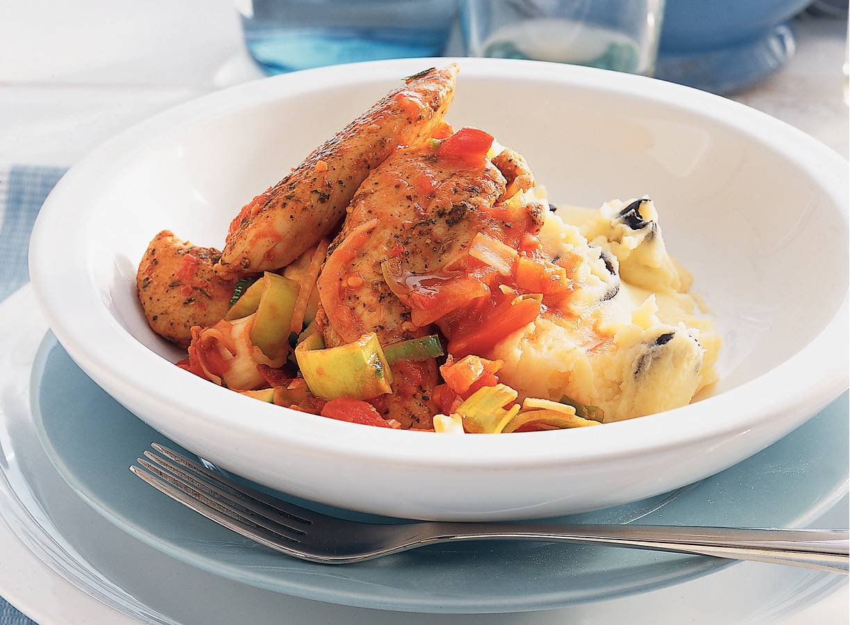 Kip piri piri met aardappel-olijvenpuree