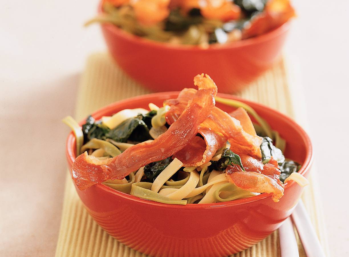 Tagliatelle met Parmaham en spinazie