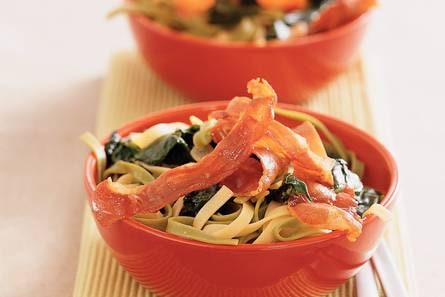 Tagliatelle met Parmaham en spinazie