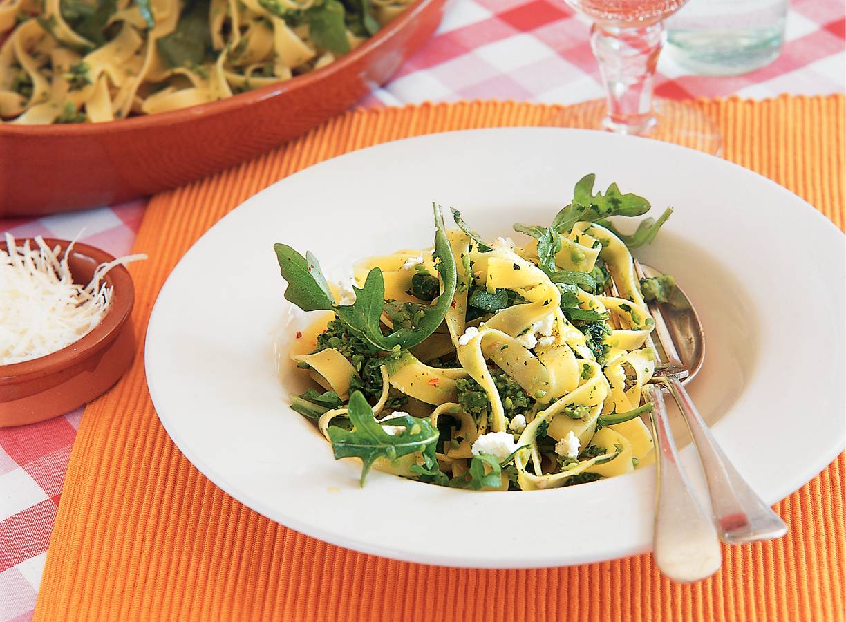Tagliatelle met rucola en ricotta