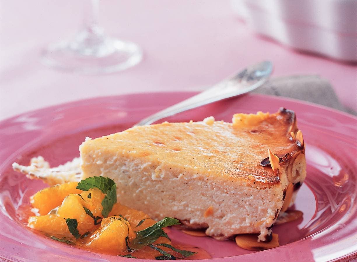 Friszure cheesecake met sinaasappelcompote