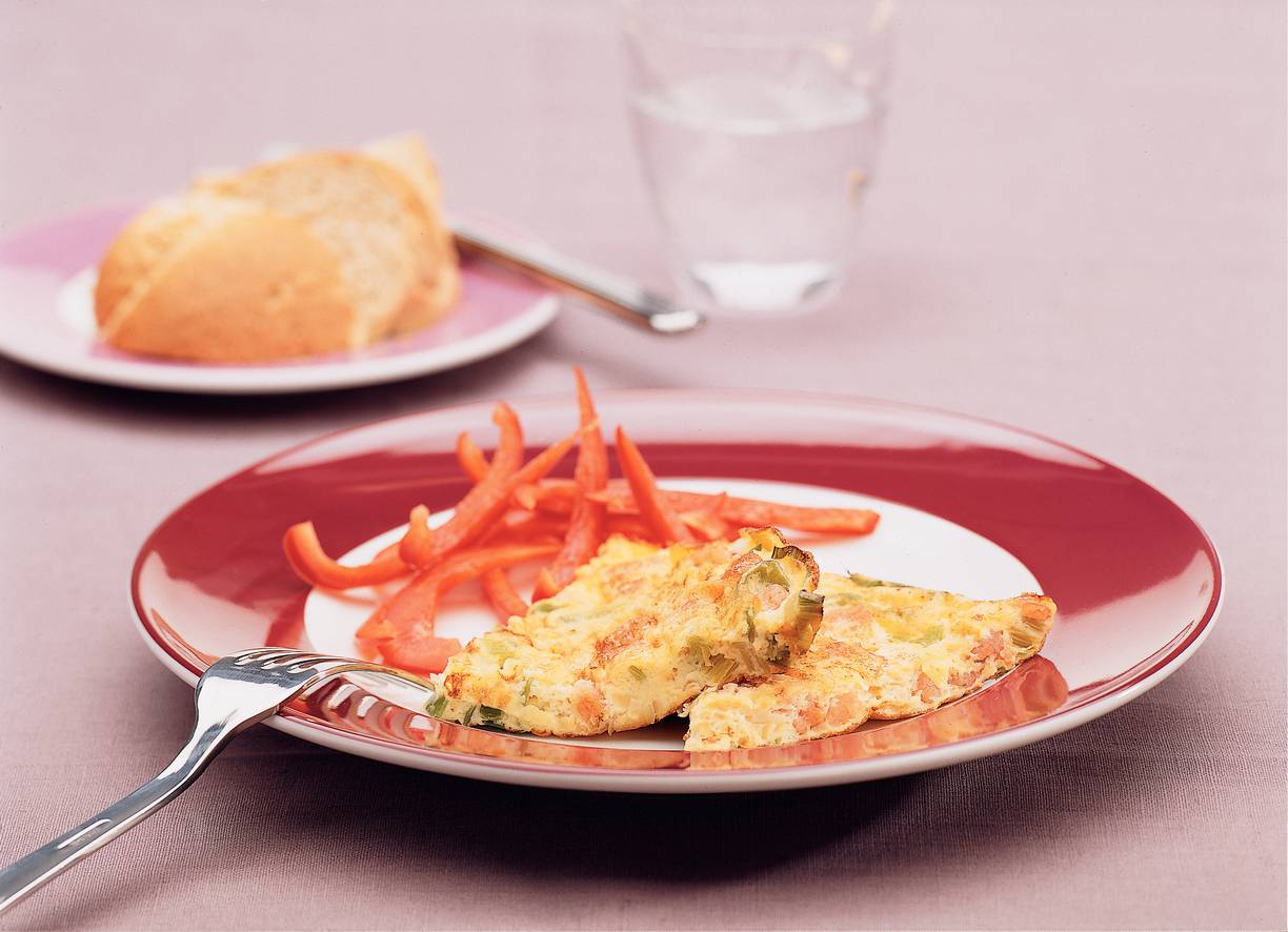Omelet met prei en garnalen