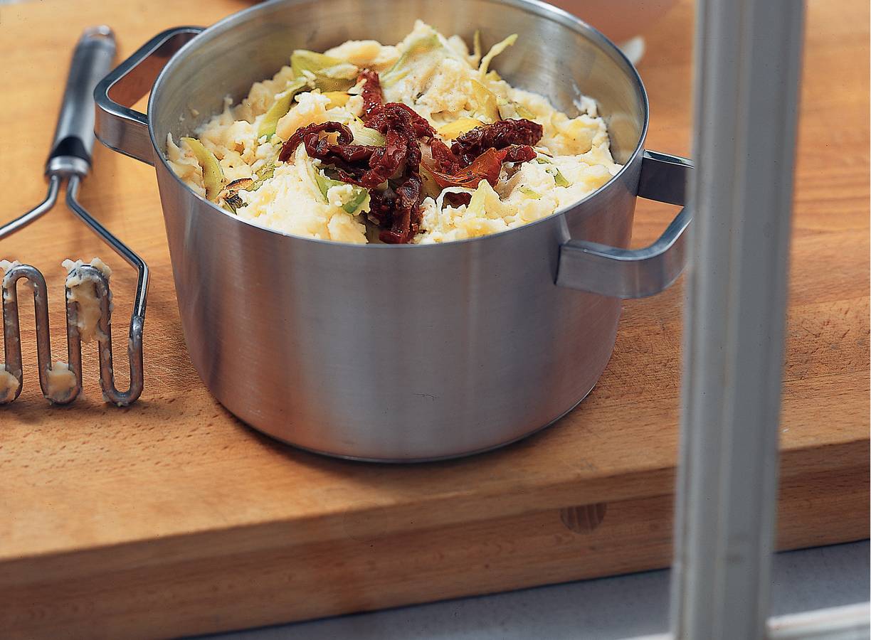 Stamppot van gegrilde en rauwe prei