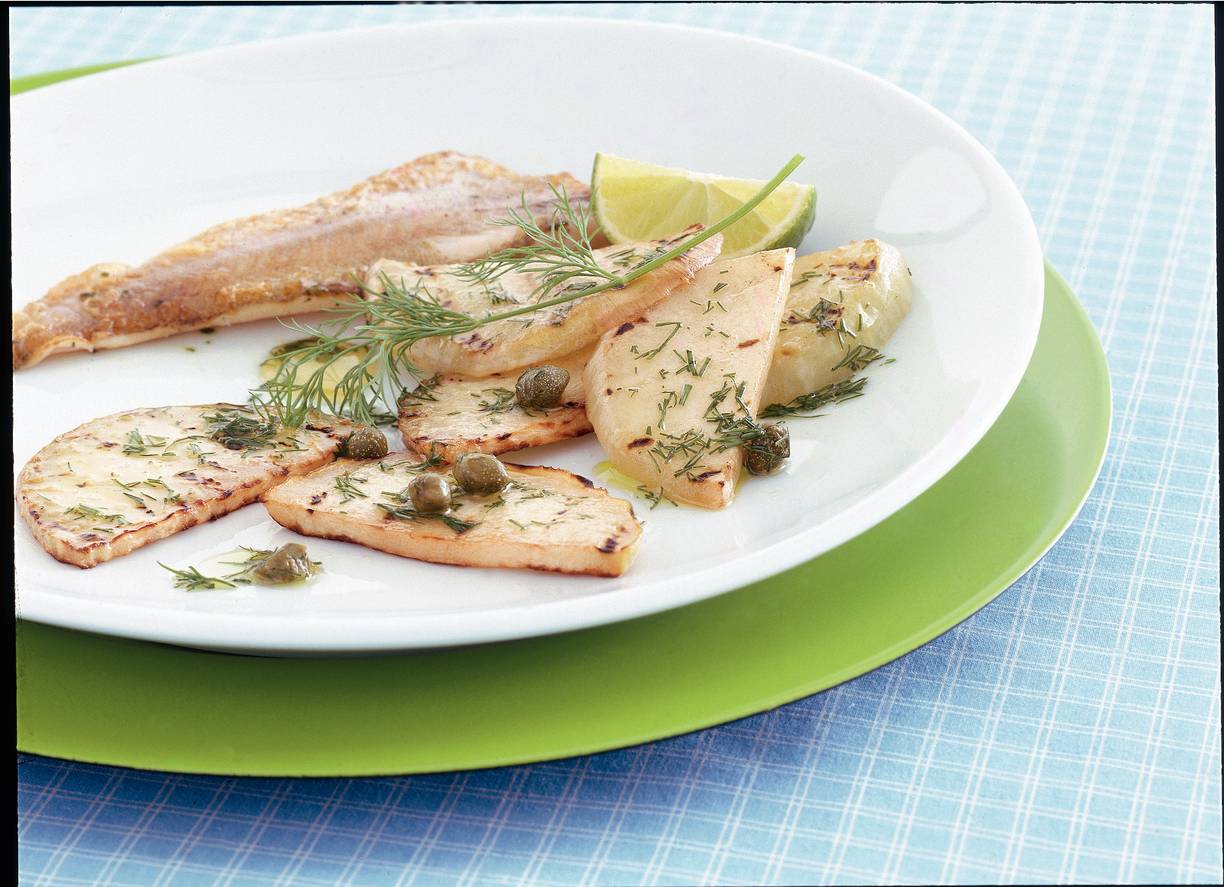 Gegrilde koolrabi met dilledressing