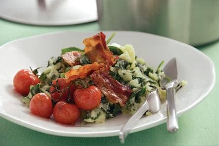 Stamppot rauwe spinazie met spek