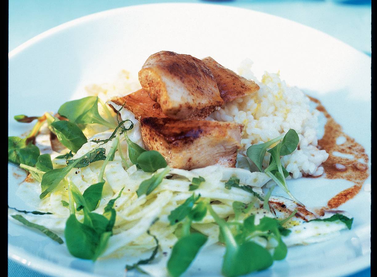 Kip met venkelsalade en citroenrijst
