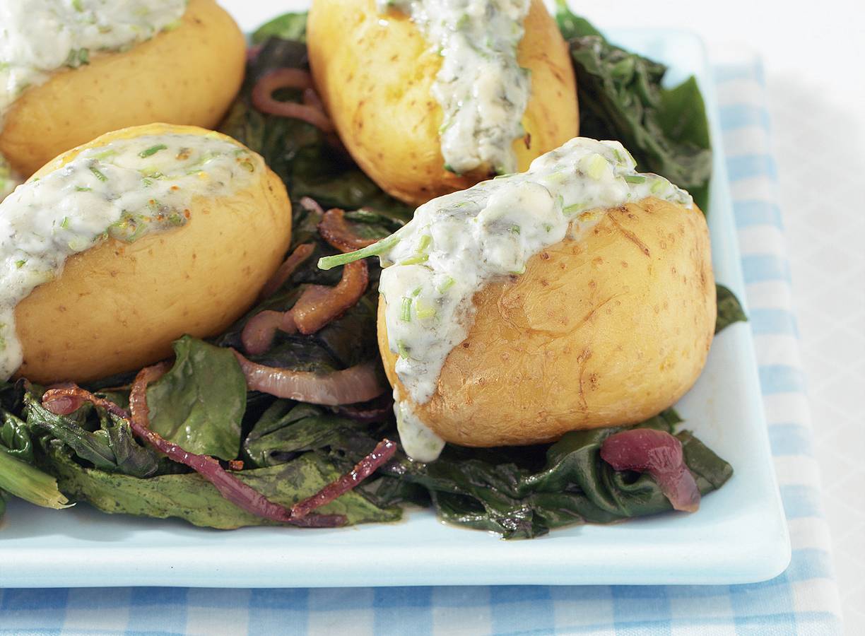 Pofaardappels met blauwaderkaas