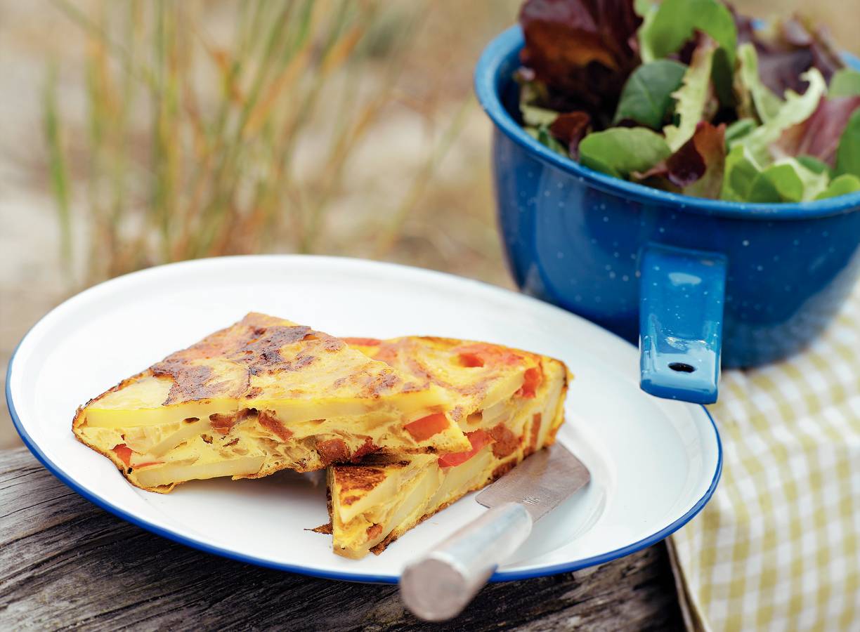 Tortilla met paprika en chorizo