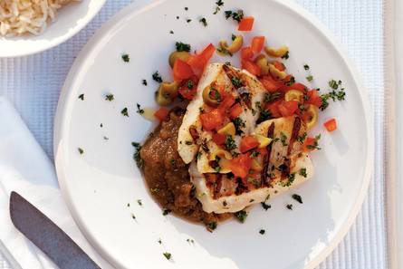 Gegrilde tilapia met auberginepuree
