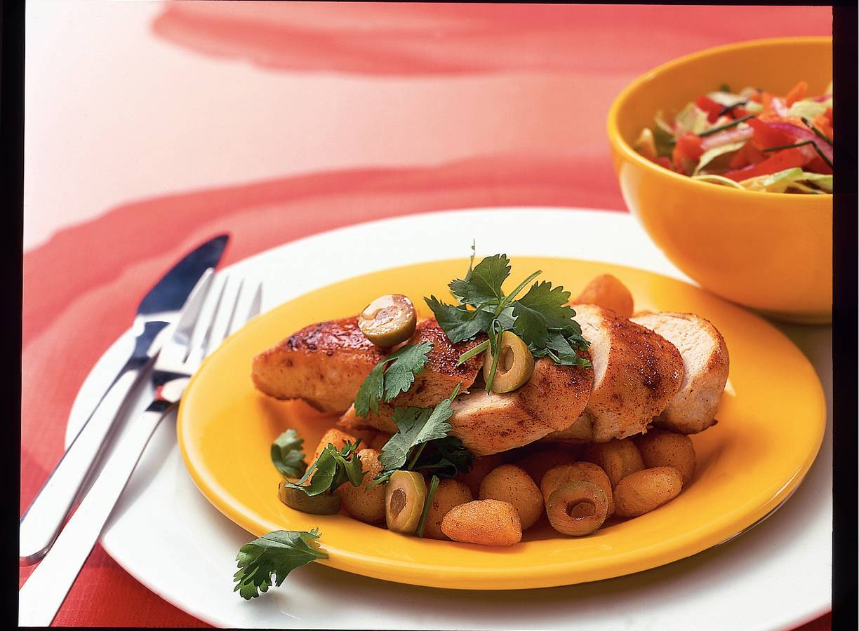 Kipfilet met olijven en koriander