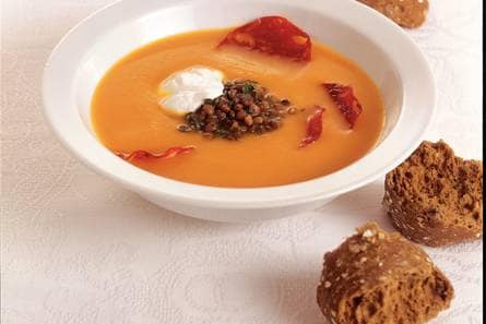 Pompoensoep met linzen & chorizo