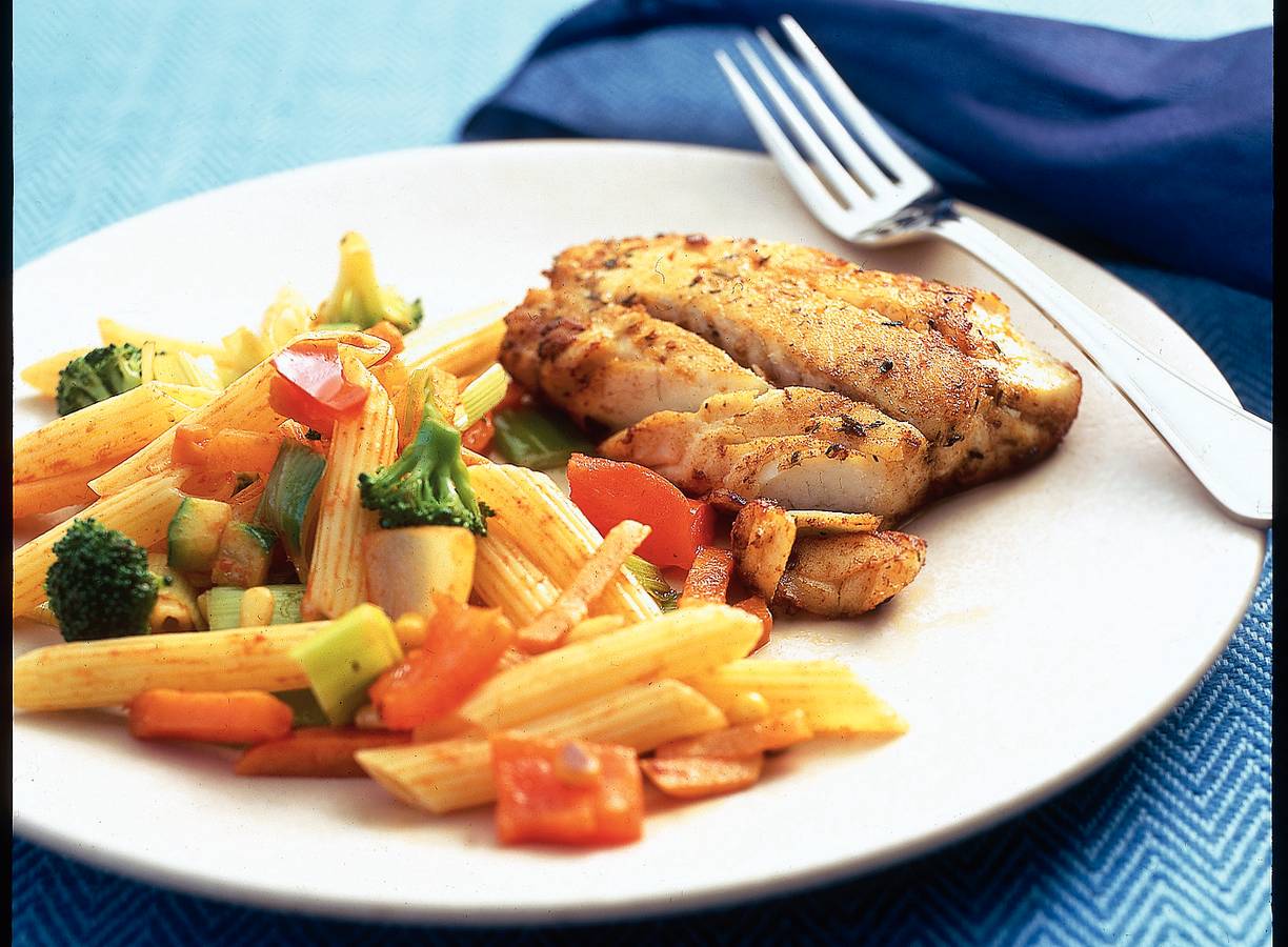Gemarineerde vis met groentepasta