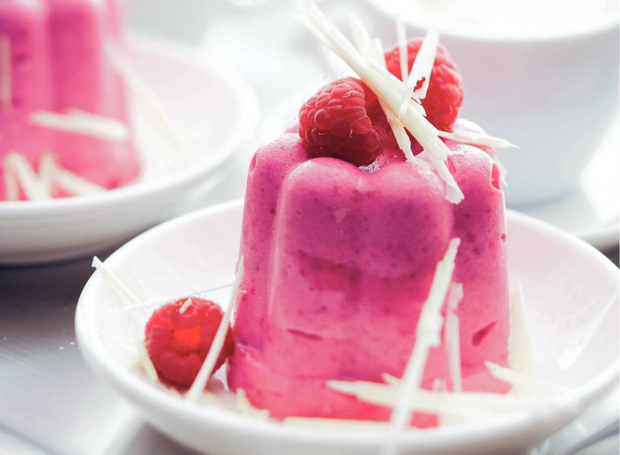 Frambozenpudding met witte chocolade