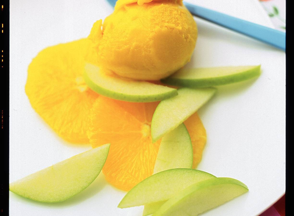Mangosorbet met sinaasappel