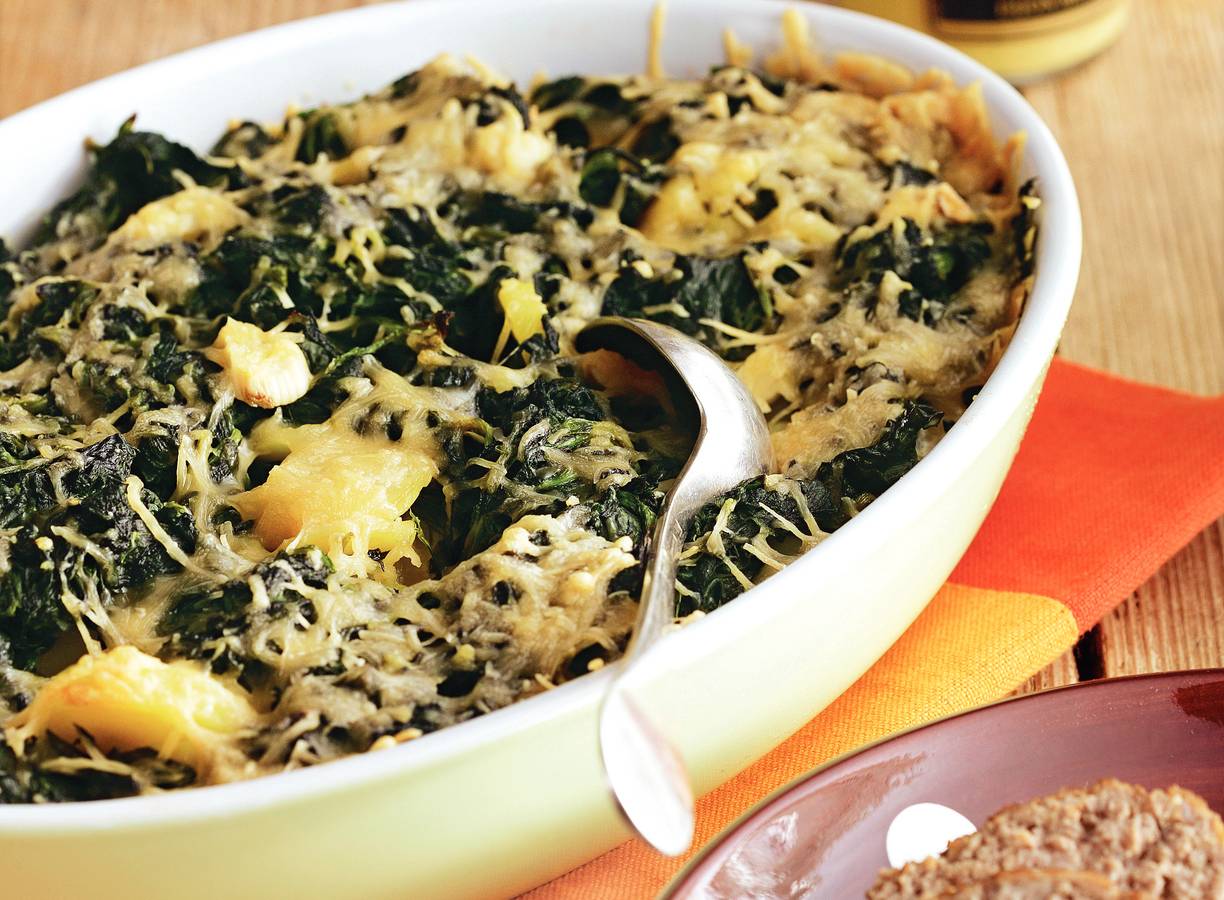 Spinazieroomgratin met gehaktballen