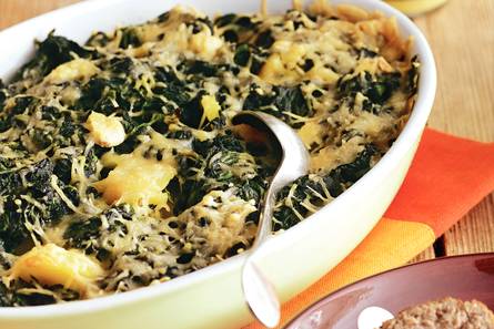 Spinazieroomgratin met gehaktballen