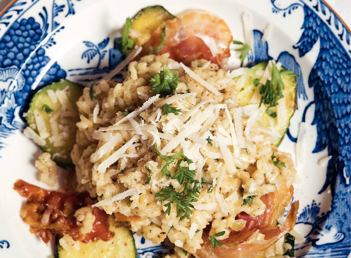 Risotto met bacon en courgette