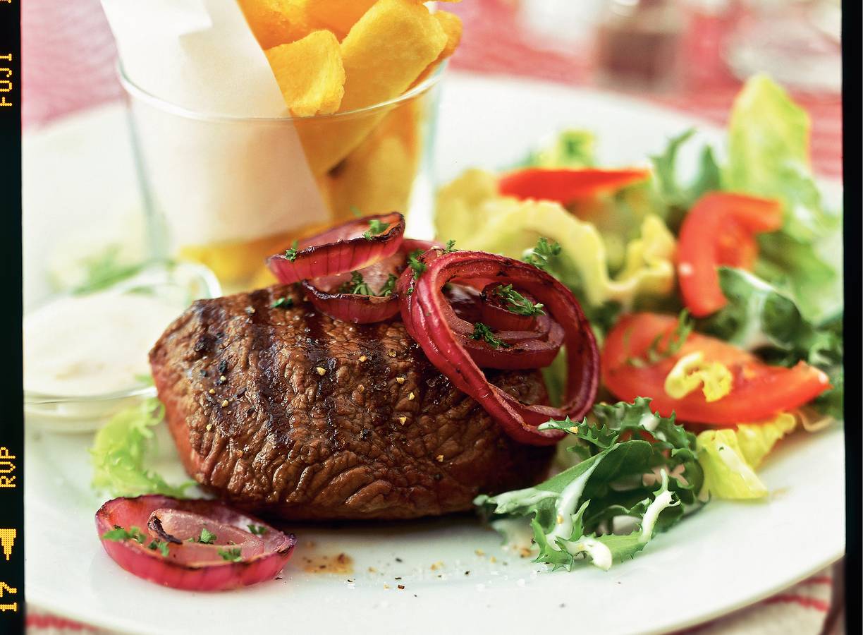 Biefstuk met gegrilde ui