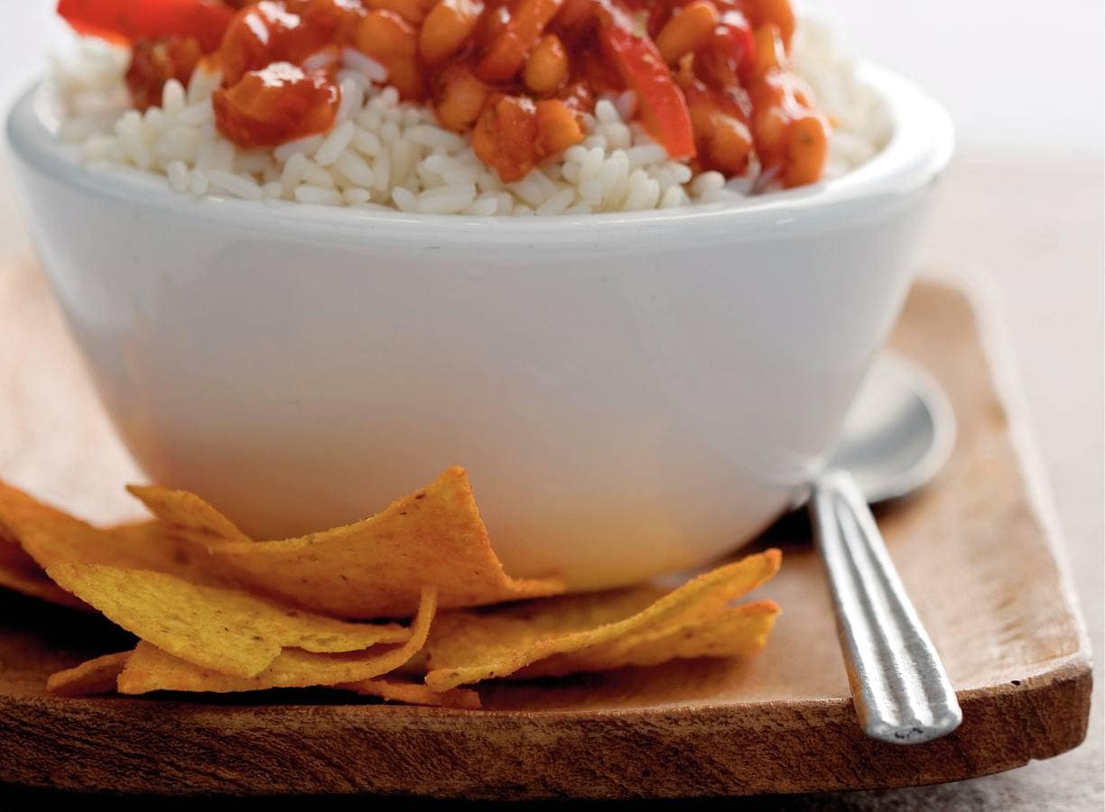 Vegetarische chili met milde yoghurt