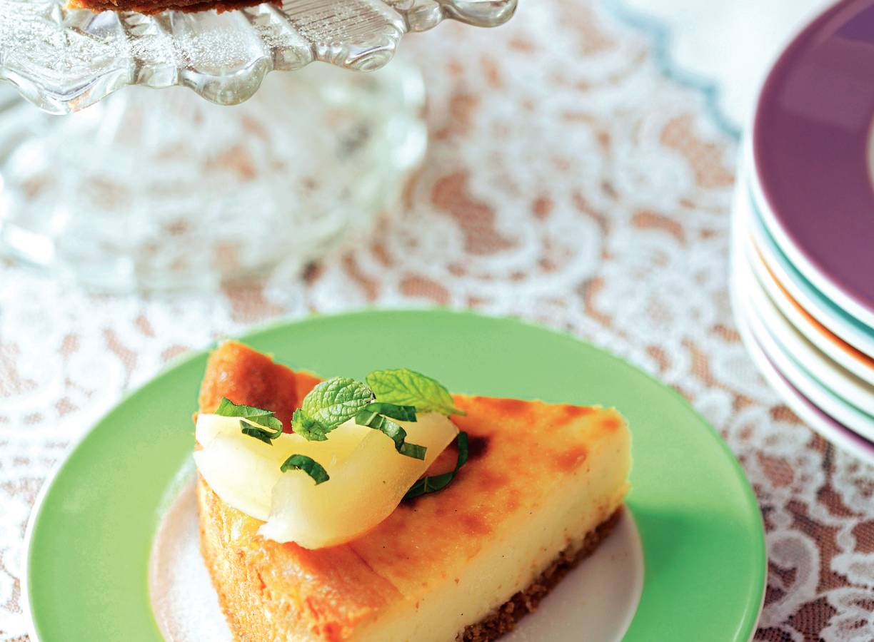 Witte chocolade-perencheesecake