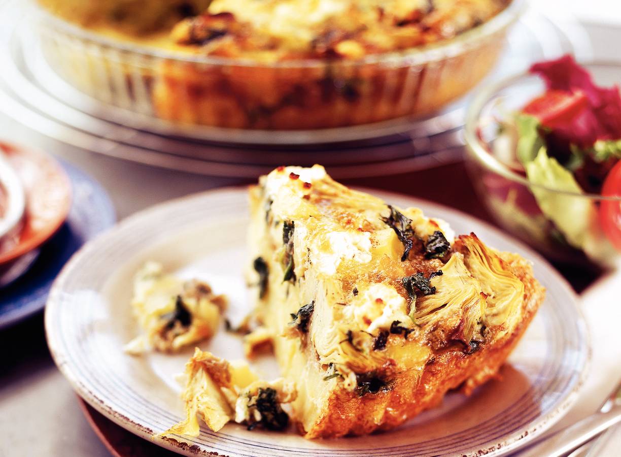 Frittata met aardappel, spinazie en artisjok