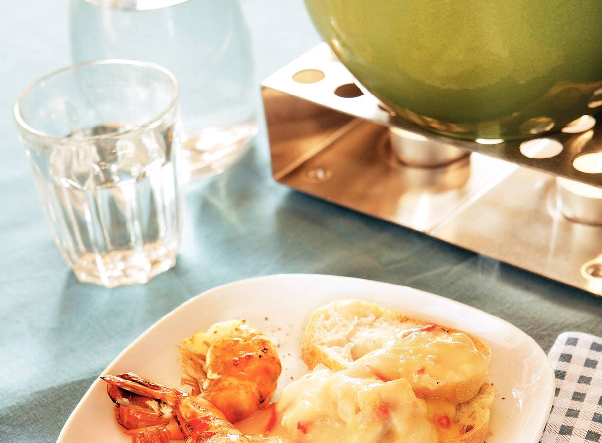 Pittige kaasfondue met gamba's