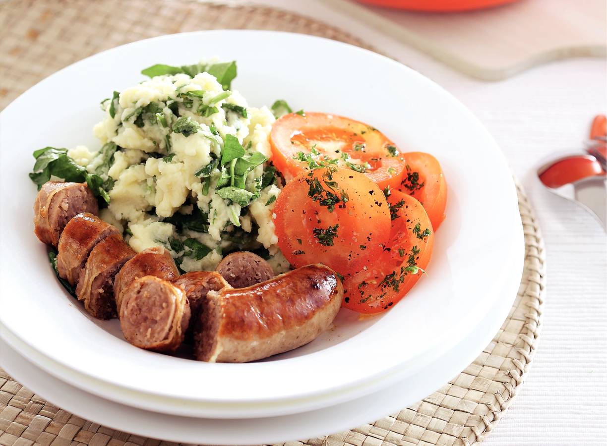Gegrilde worst met waterkersstamppot