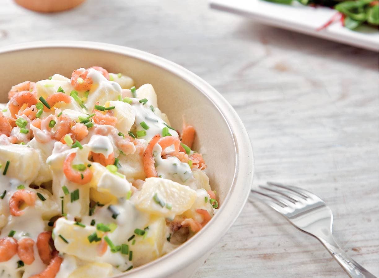 Aardappelsalade met Hollandse garnalen