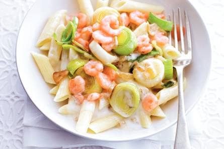 Penne met garnaaltjes en preiroomsaus