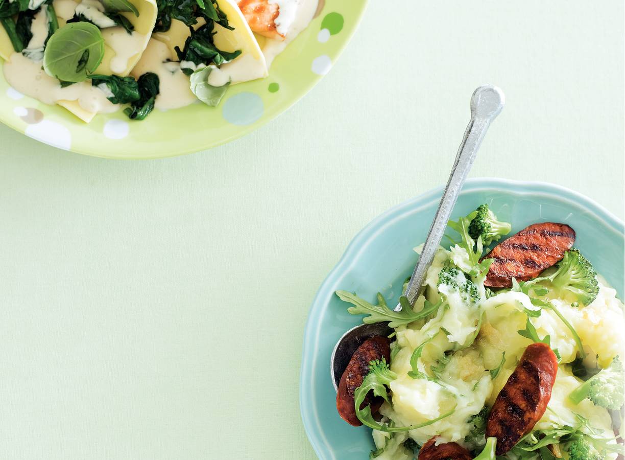 Stamppotje met gepofte knoflook en chorizo