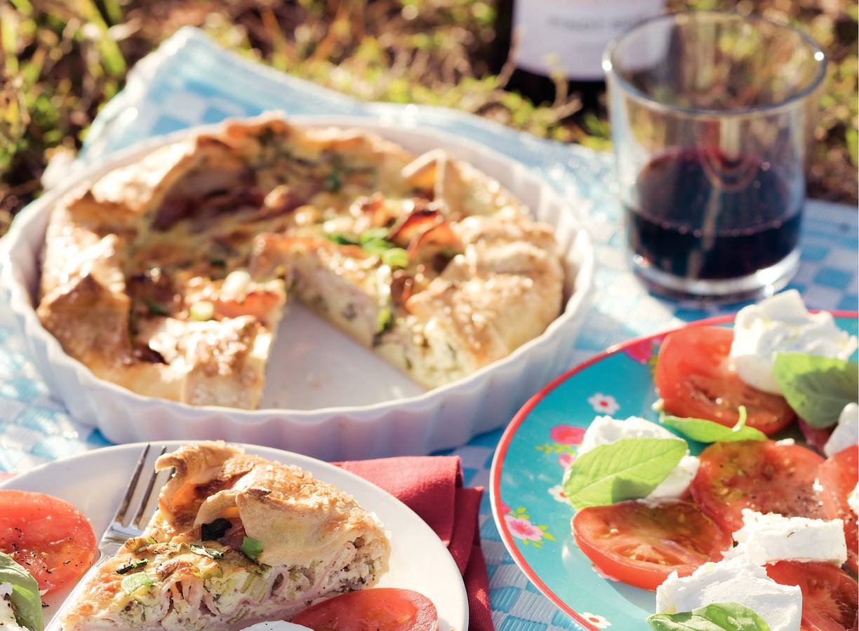 Quiche met gerookte ham en bosui