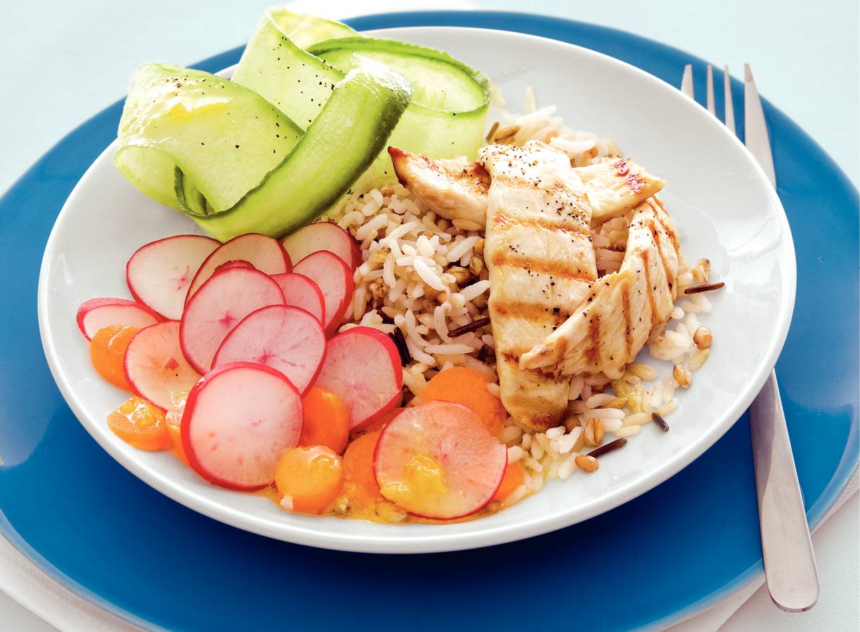 Gegrilde kip met sinaasappel-mosterddressing