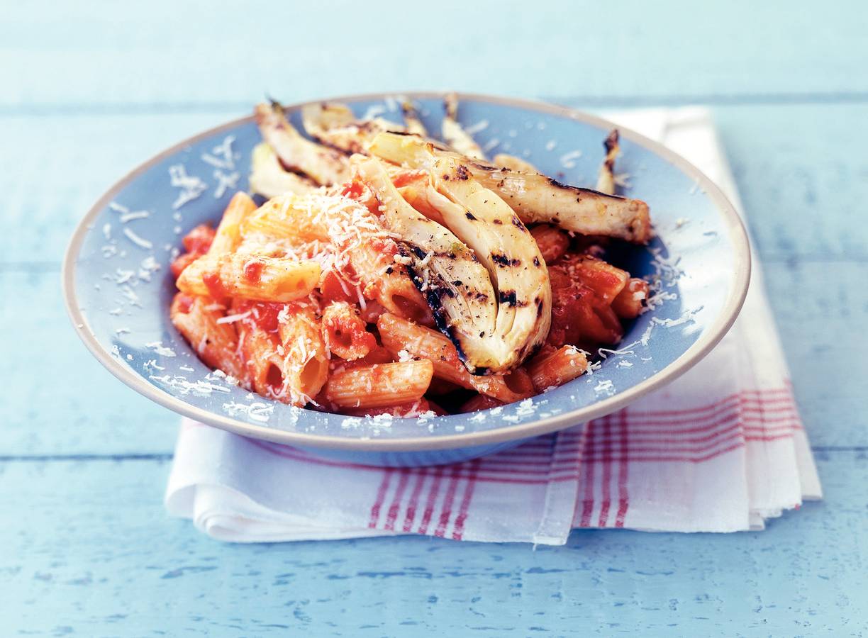 Pasta met gegrilde venkel