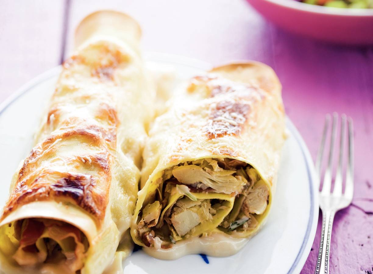 'Cannelloni' met artisjokharten en rauwe ham