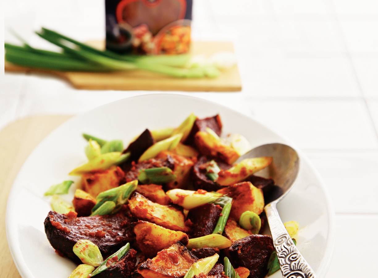 Geroosterde groenten met rode currypasta