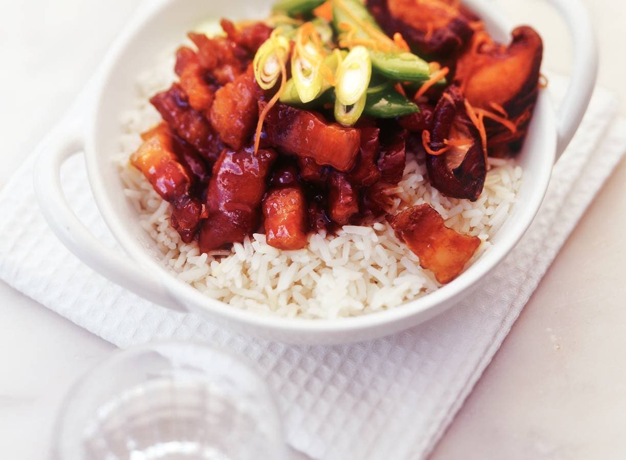 Speklap met shiitake en sugarsnaps