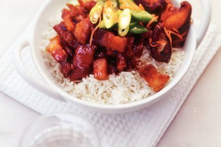 Speklap met shiitake en sugarsnaps