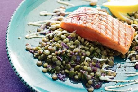Linzen met gegrilde zalm