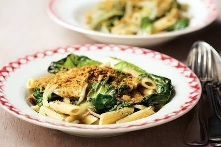Penne met roomandijvie en knoflookkruim