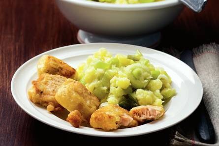 Zalmnuggets met preistamppot
