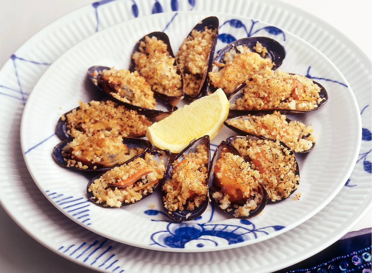 Mosselen met knoflookkruim