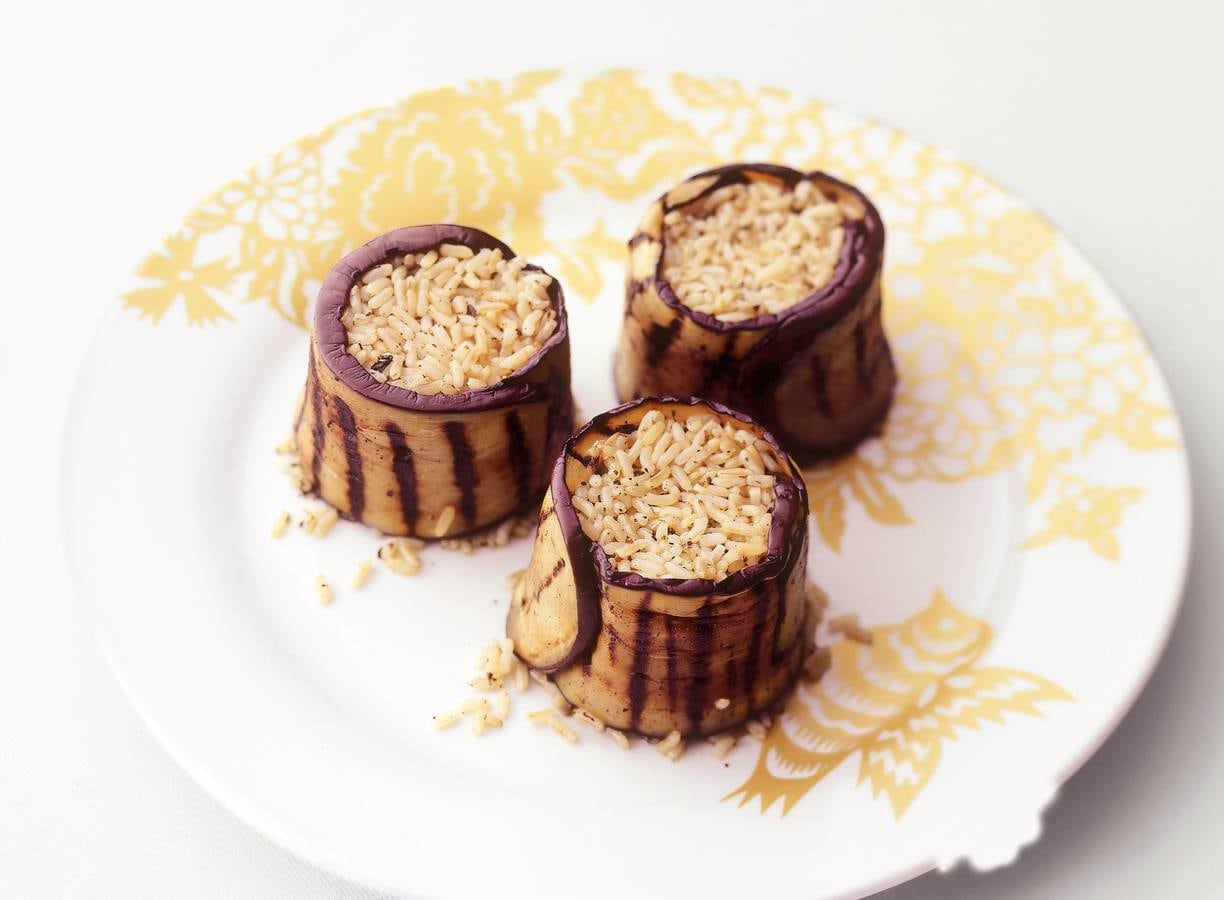 Rijsttimbaaltjes met aubergine