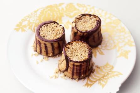 Rijsttimbaaltjes met aubergine