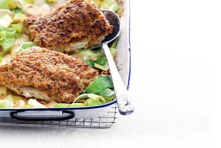 Prei met gegratineerde vis