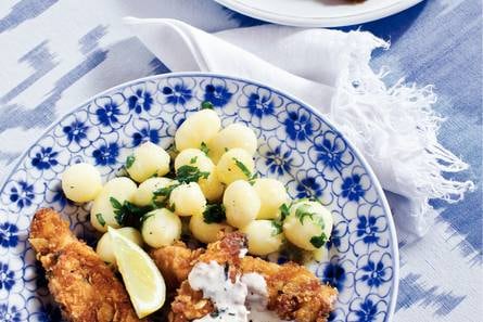 Crispy kip met citroensaus