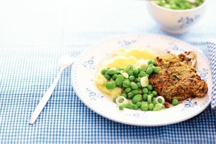 Puree, tuinbonen en karbonade