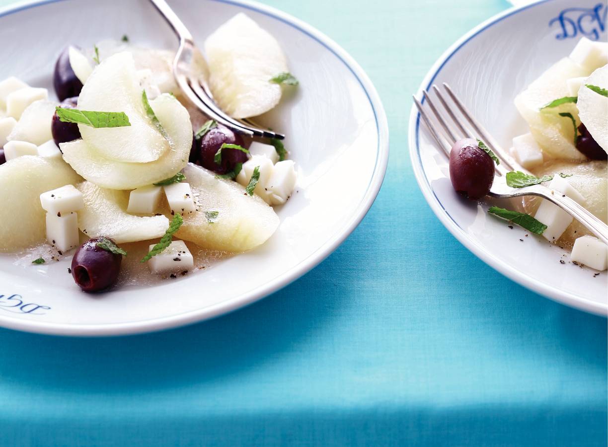 Salade van meloen en geitenkaas